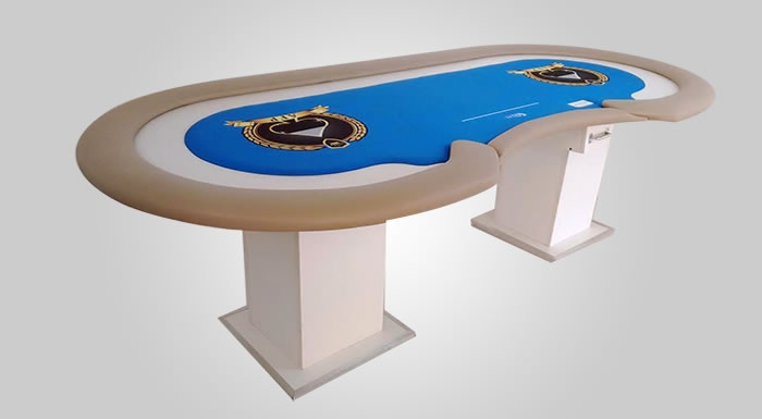 Mesa de Poker Feijão Branca com Tecido Azul - Pro12